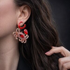 Red Crab Crystal Stud Earrings - Women Jewelry